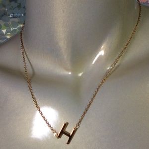 Slanted initial Necklace 18" Gold Polish "H"